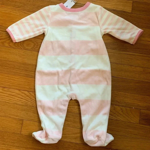 BABY GAP Pink White Rugby Striped Velour Onesie - Picture 3 of 3